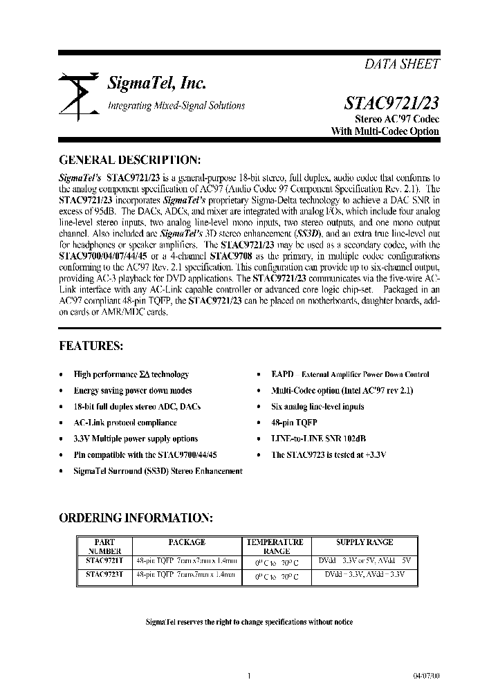 STAC9721T_403746.PDF Datasheet