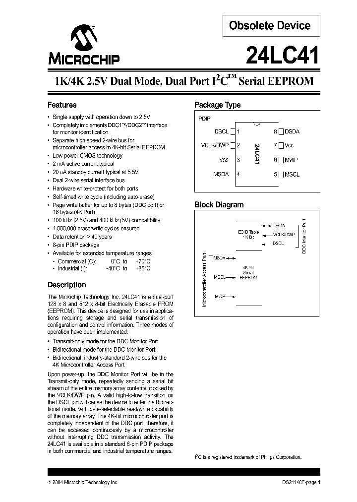 24LC41IP_1163339.PDF Datasheet