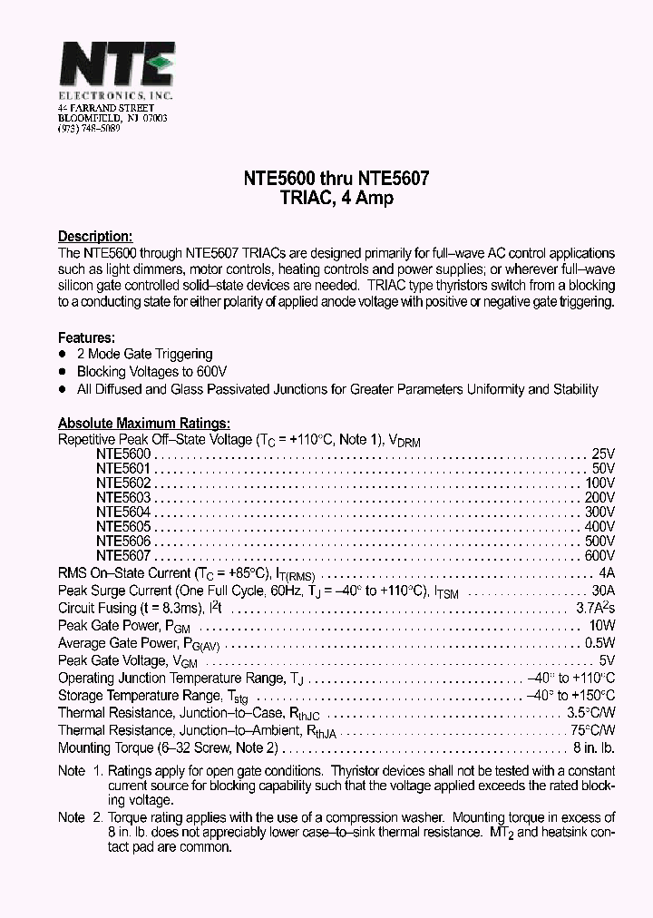 NTE5607_1291026.PDF Datasheet