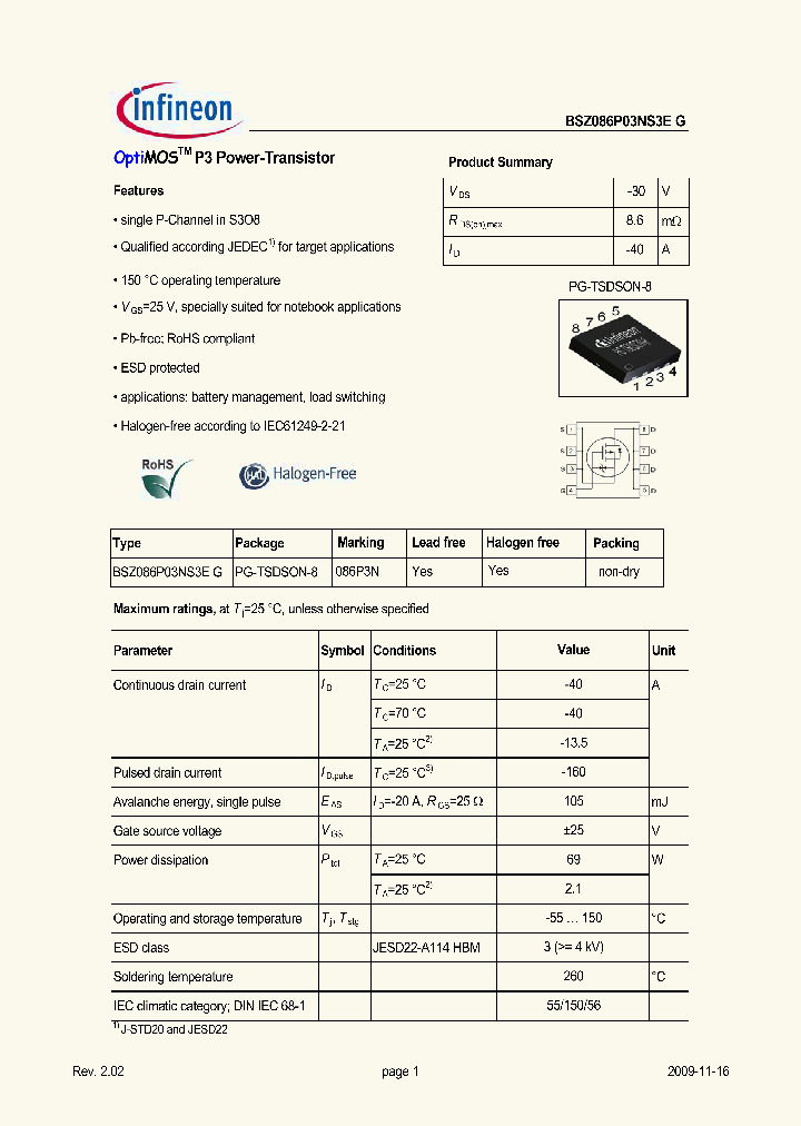 BSZ086P03NS3EG_4918101.PDF Datasheet