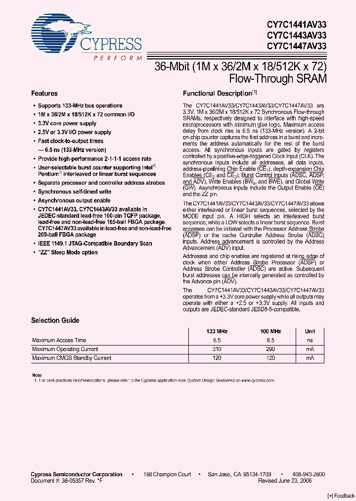 CY7C1447AV33-100BGC_4776998.PDF Datasheet