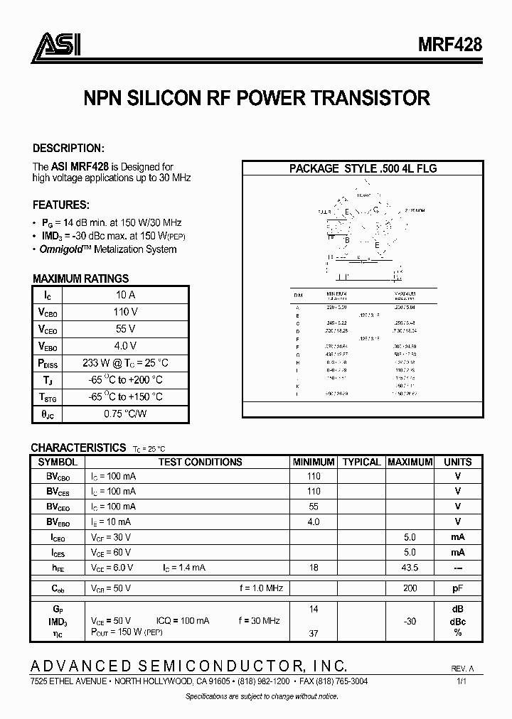 MRF428_991980.PDF Datasheet