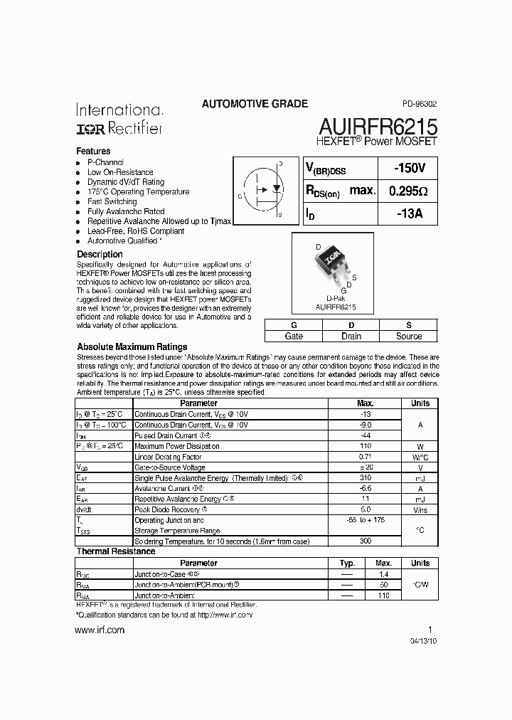 AUIRFR6215_5019116.PDF Datasheet