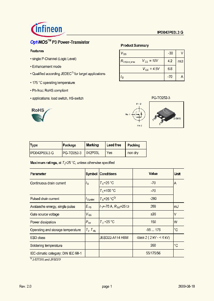 IPD042P03L3G_848177.PDF Datasheet