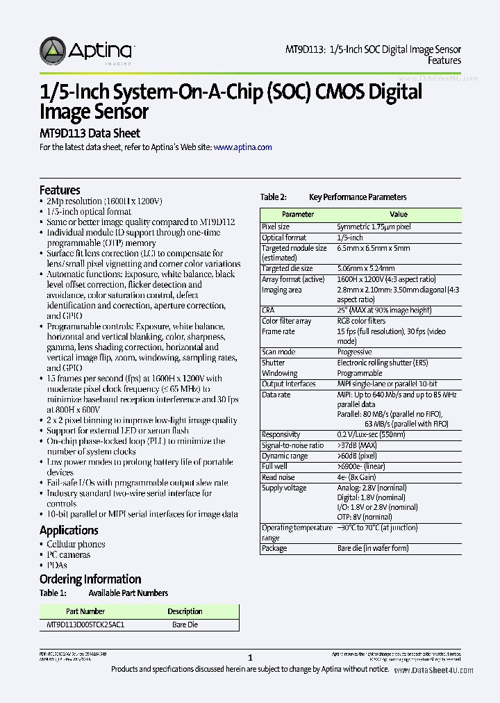 MT9D113_1378511.PDF Datasheet