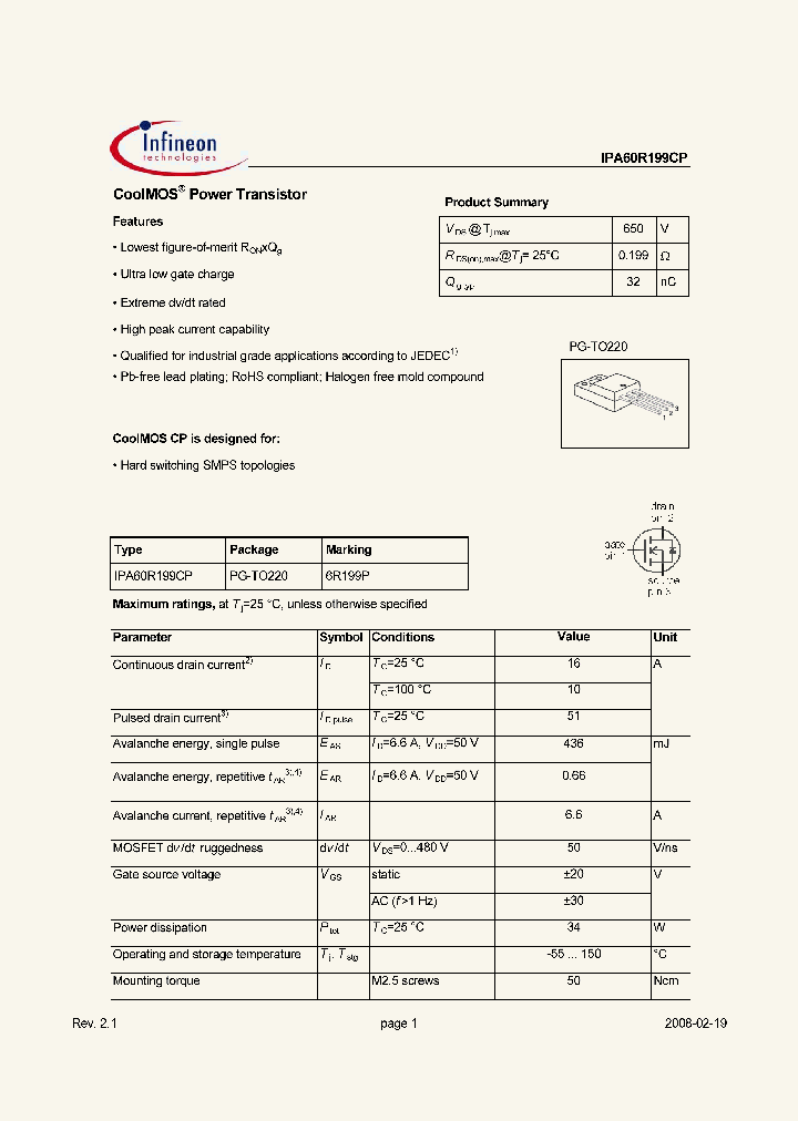 IPA60R199CP08_3128771.PDF Datasheet