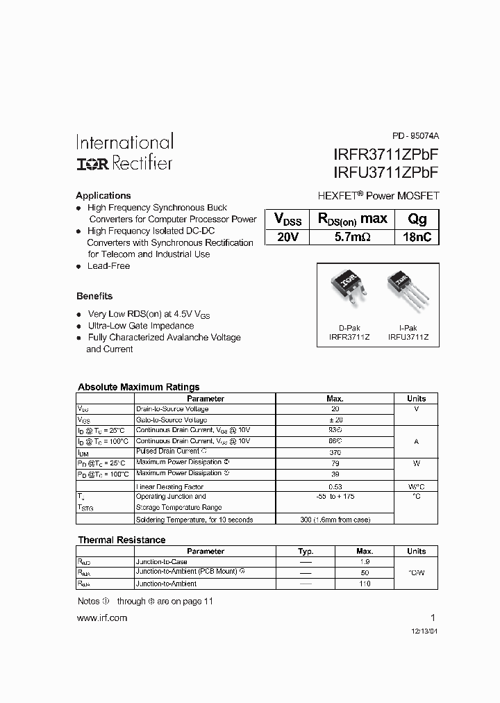 IRFR3711ZPBF_3320405.PDF Datasheet