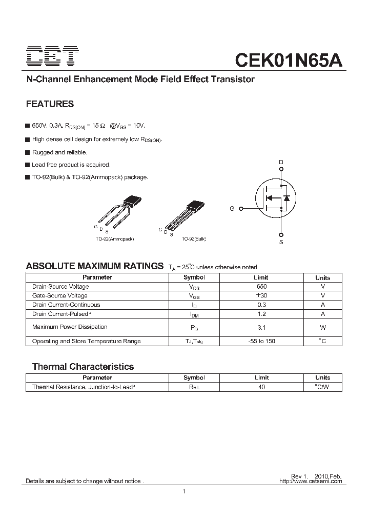 CEK01N65A_3381213.PDF Datasheet