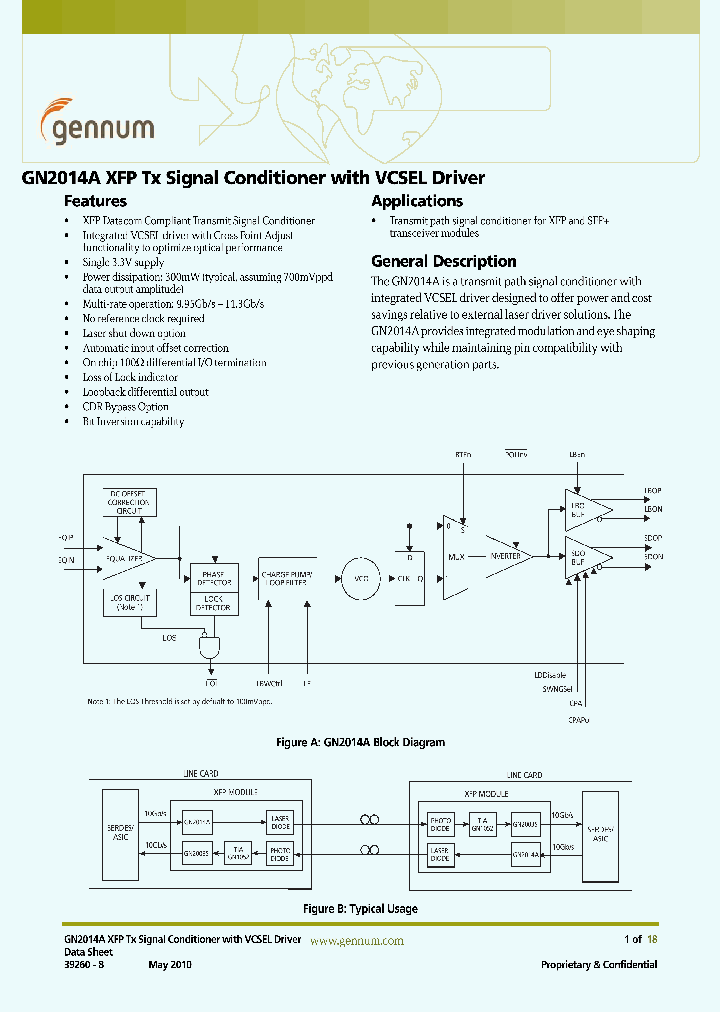 GN2014A - XFP Tx Signal Conditioner with VCSEL Driver