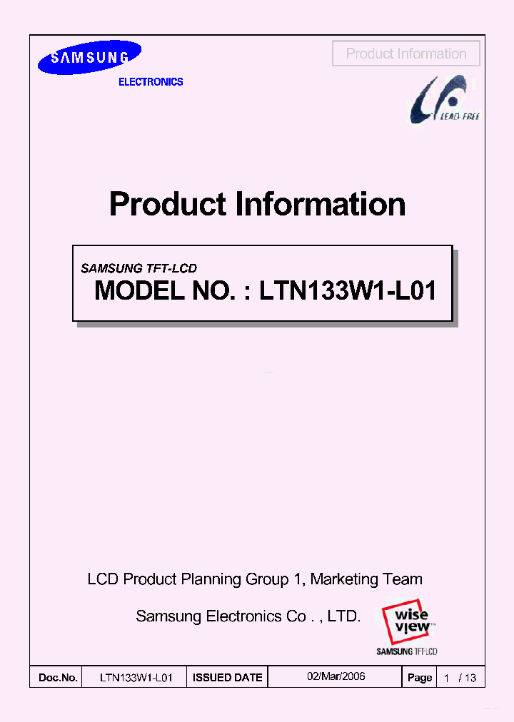 LTN133W1-L01_4767300.PDF Datasheet