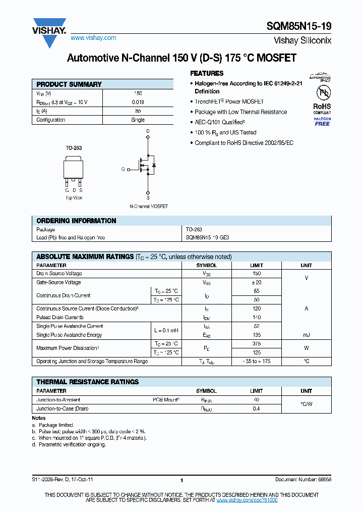 SQM85N19_4879116.PDF Datasheet