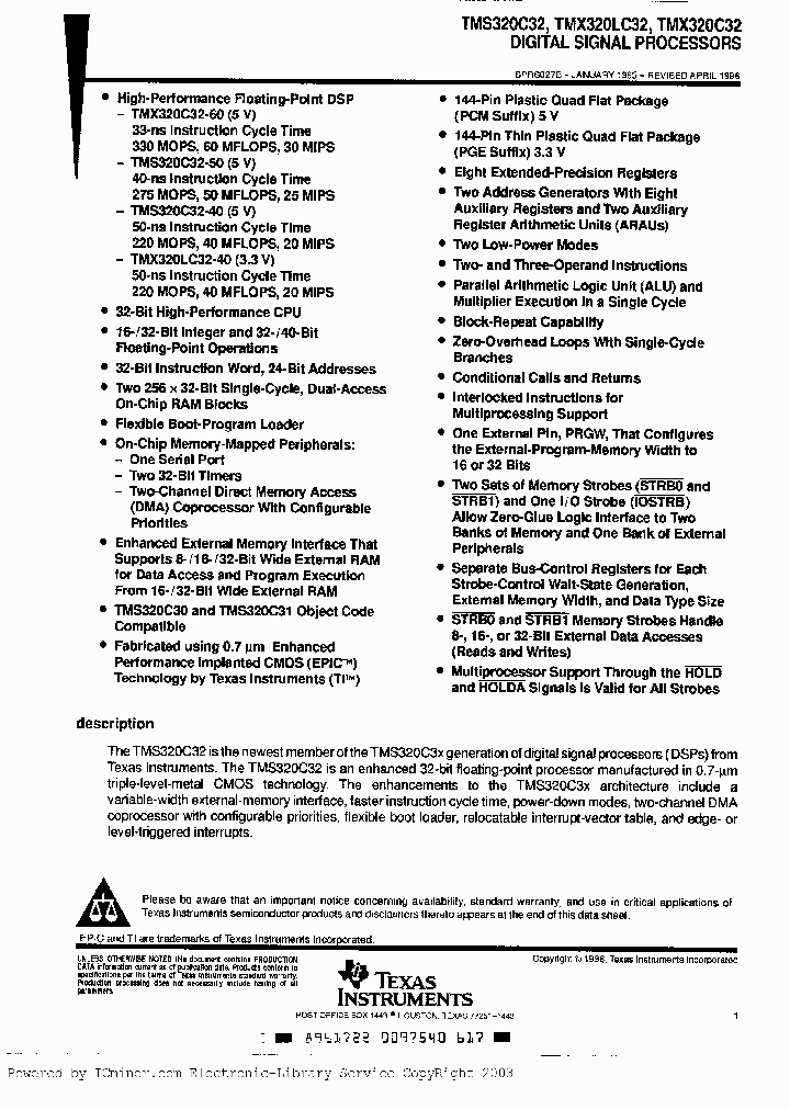 TMX320LC32PGE40_6390667.PDF Datasheet