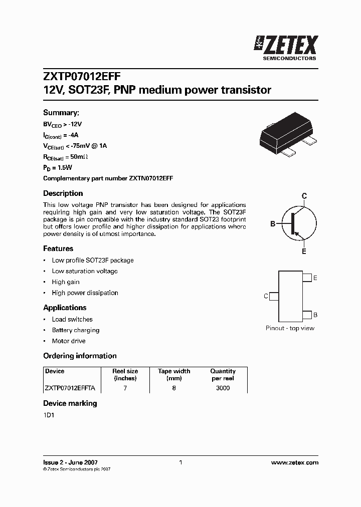 ZXTP07012EFFTA_6488779.PDF Datasheet