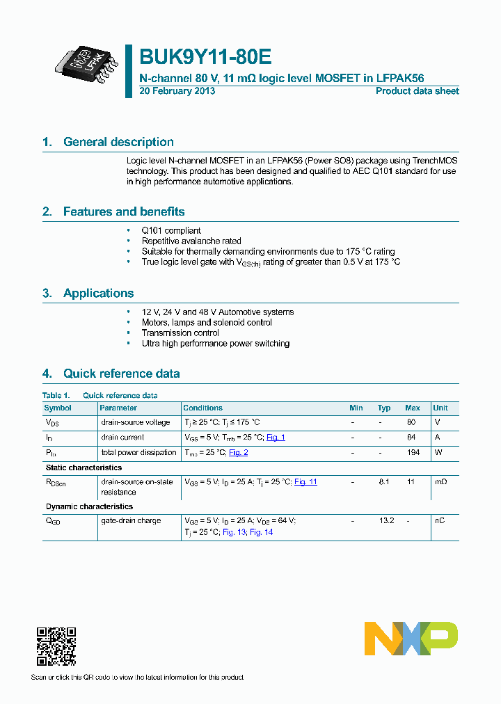 BUK9Y11-80E_7646169.PDF Datasheet