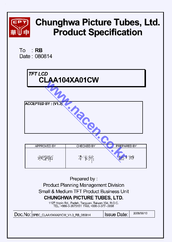 CLAA104XA01CW_7874440.PDF Datasheet