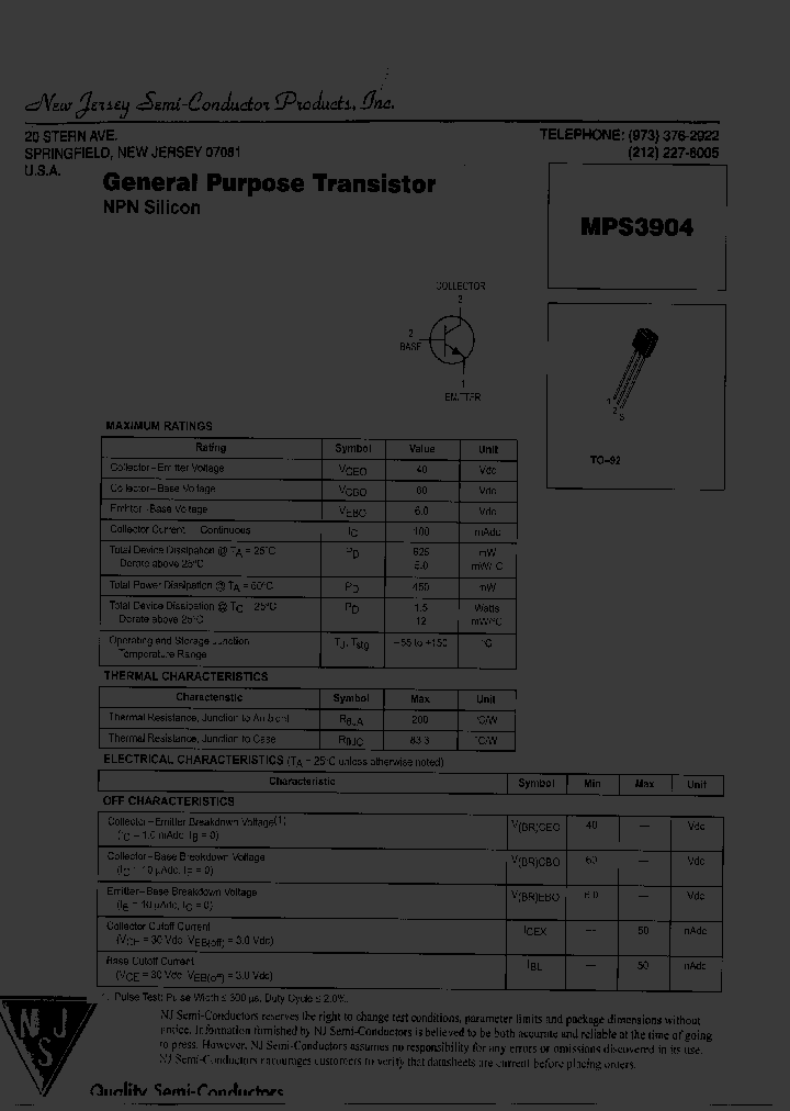 MPS3904_8309300.PDF Datasheet