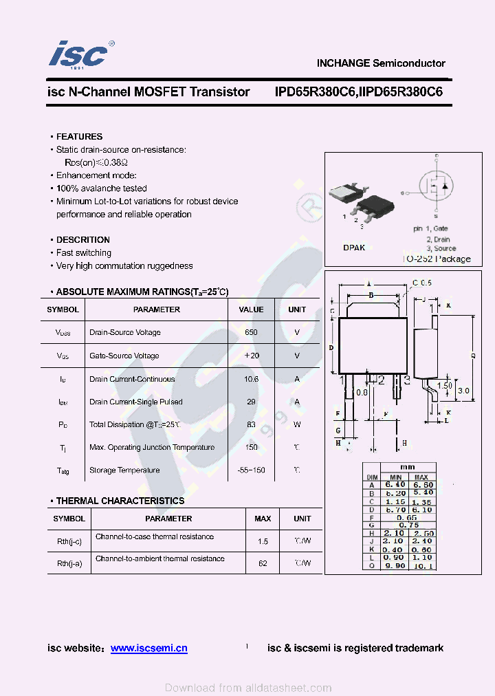 IPD65R380C6_8926530.PDF Datasheet