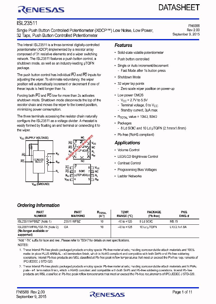 ISL23511WFB8Z_9035340.PDF Datasheet