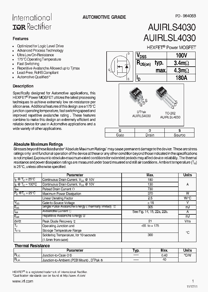 AUIRLS4030_9061332.PDF Datasheet